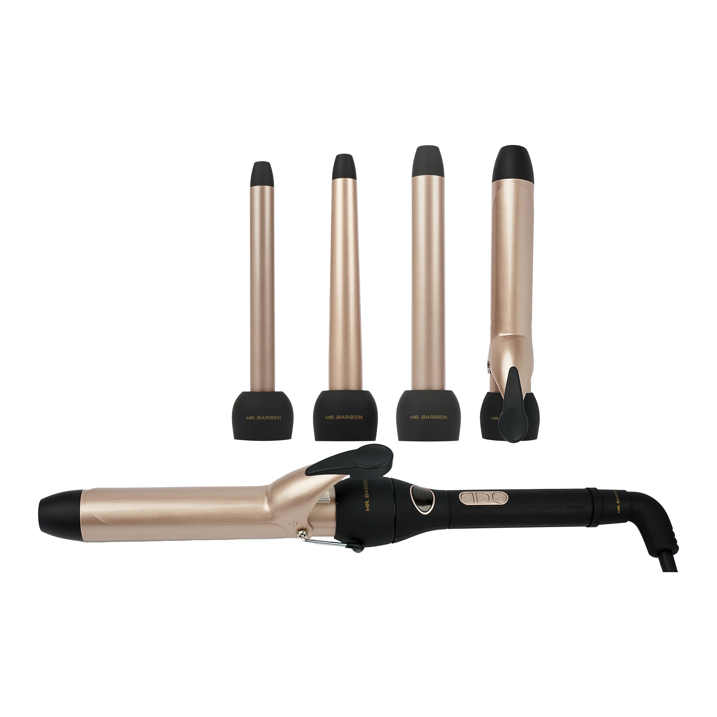 Mr. Barber 4-In-1 Multi Tong Hair Curler - Gold (MB-MLT) | Professional Multi Hair Styler Interchangeable Ceramic Barrels with Glove
