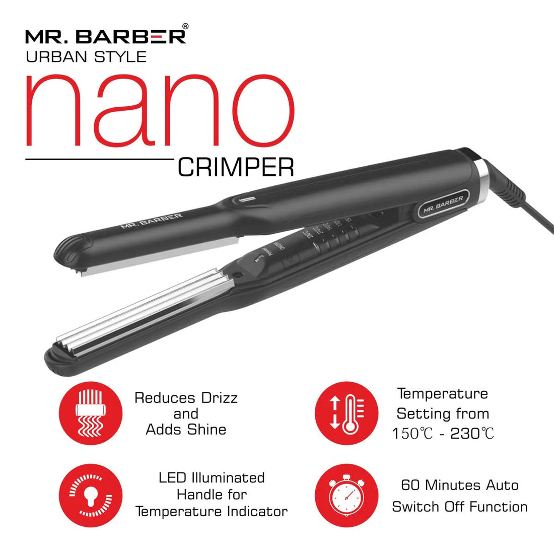 Mr. Barber Urban Style Nano Crimper - Nano Titanium Crimper - Black - Professional Crimper