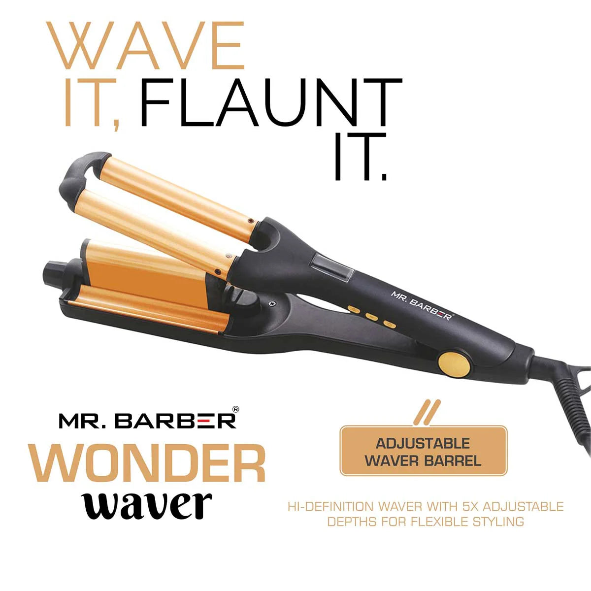 Mr. Barber Wonder Waver Hair Curling Tong with Adjustable Waver Barrel - Black - Tourmaline Technology