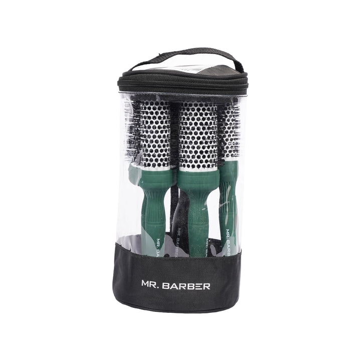 Mr. Barber Green Ceramic Ion Thermal Brush Kit | Includes Free Paddle Brush – Professional Hair Styling Set