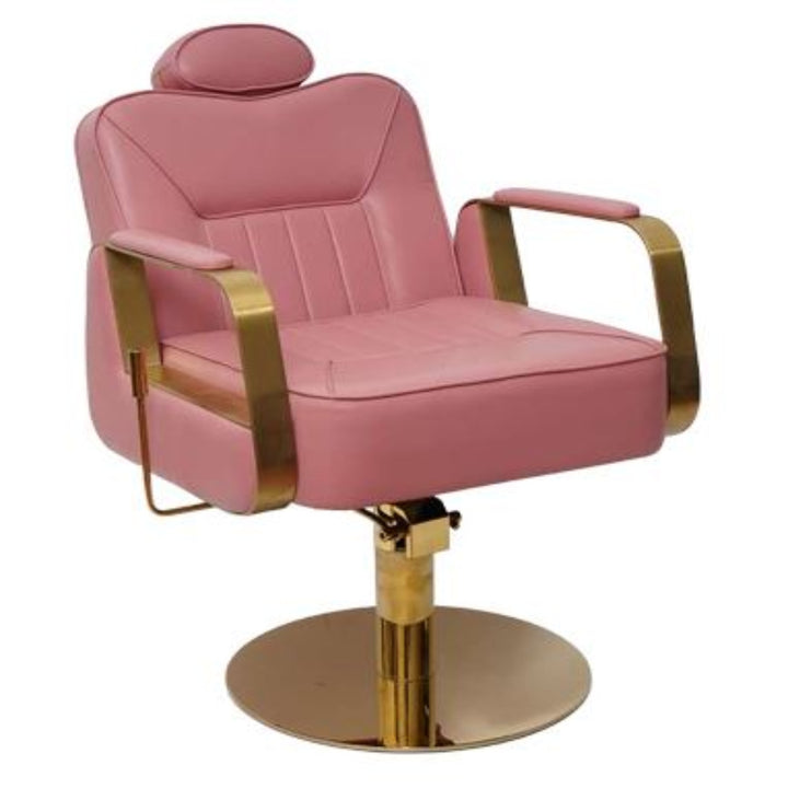 Camry Multipurpose Salon Chair – Hydraulic Reclining Chair with Adjustable Headrest (Stainless Steel & Gold Finish)