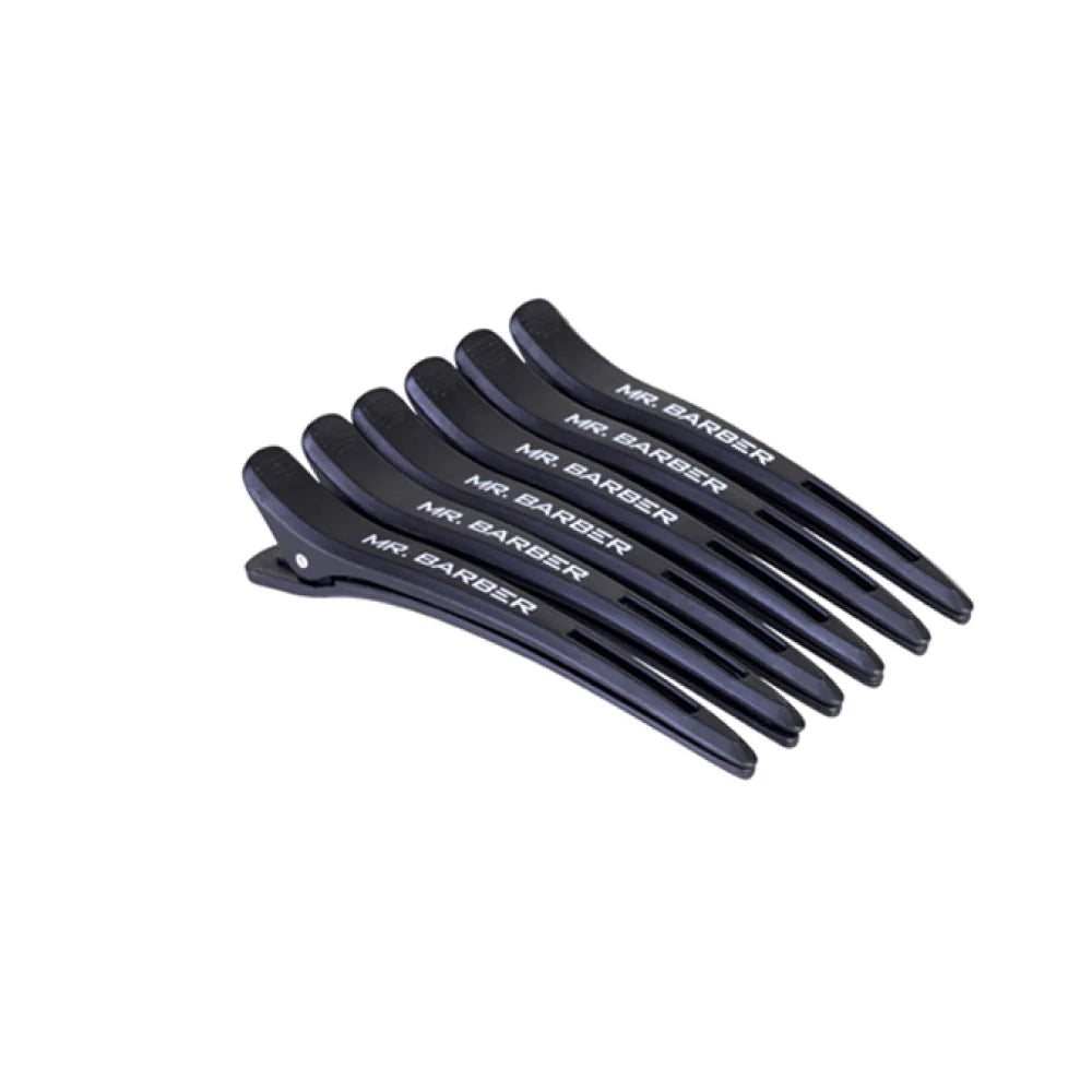 Mr. Barber Professional Hair Sectioning Clips – Black | Pack of 6 Durable Salon-Grade Pieces (MB-CL03)
