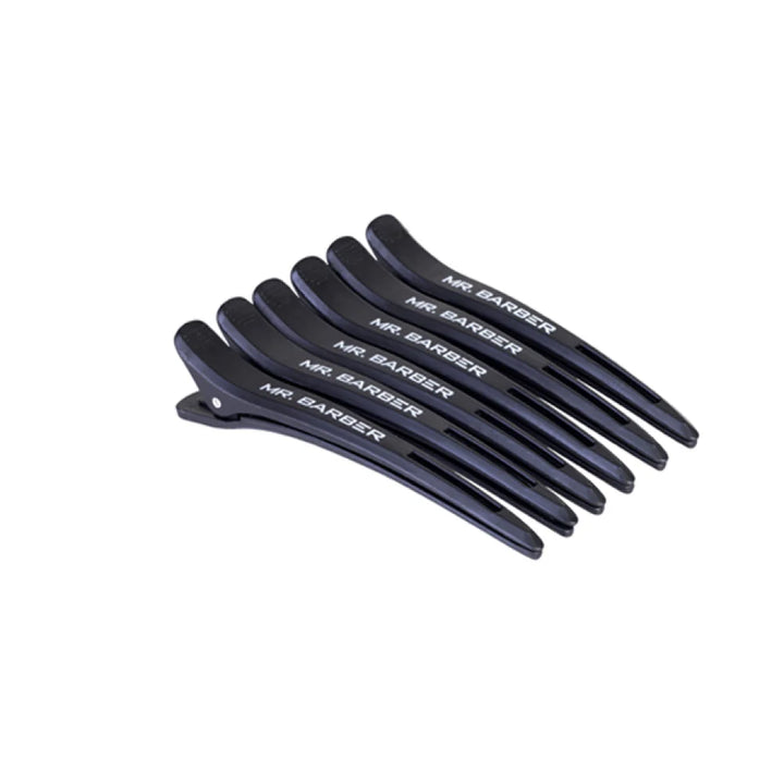 Mr. Barber Professional Hair Sectioning Clips – Black | Pack of 6 Durable Salon-Grade Pieces (MB-CL03)