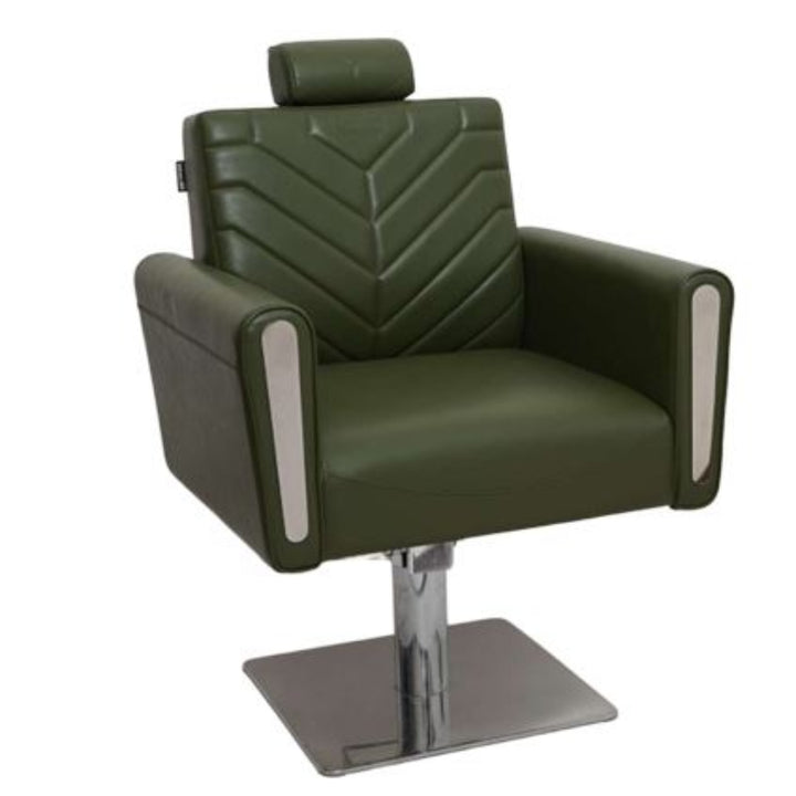 Glam Unisex Styling Chair – Hydraulic Reclining Salon Chair with Stainless Steel Armrest Strips (Stainless Steel & Gold Base Options)