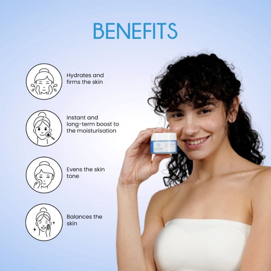 Skinora Hydra Cream| With Hyaluronic Acid & Vitamin B5| Contains Niacinamide| Hydrates, Moisturizes and Firms the Skin| Reduces Wrinkles & Fine Lines| For All Skin Types - 50gm