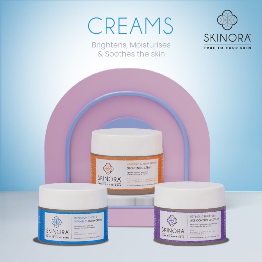 Skinora Hydra Cream| With Hyaluronic Acid & Vitamin B5| Contains Niacinamide| Hydrates, Moisturizes and Firms the Skin| Reduces Wrinkles & Fine Lines| For All Skin Types - 50gm