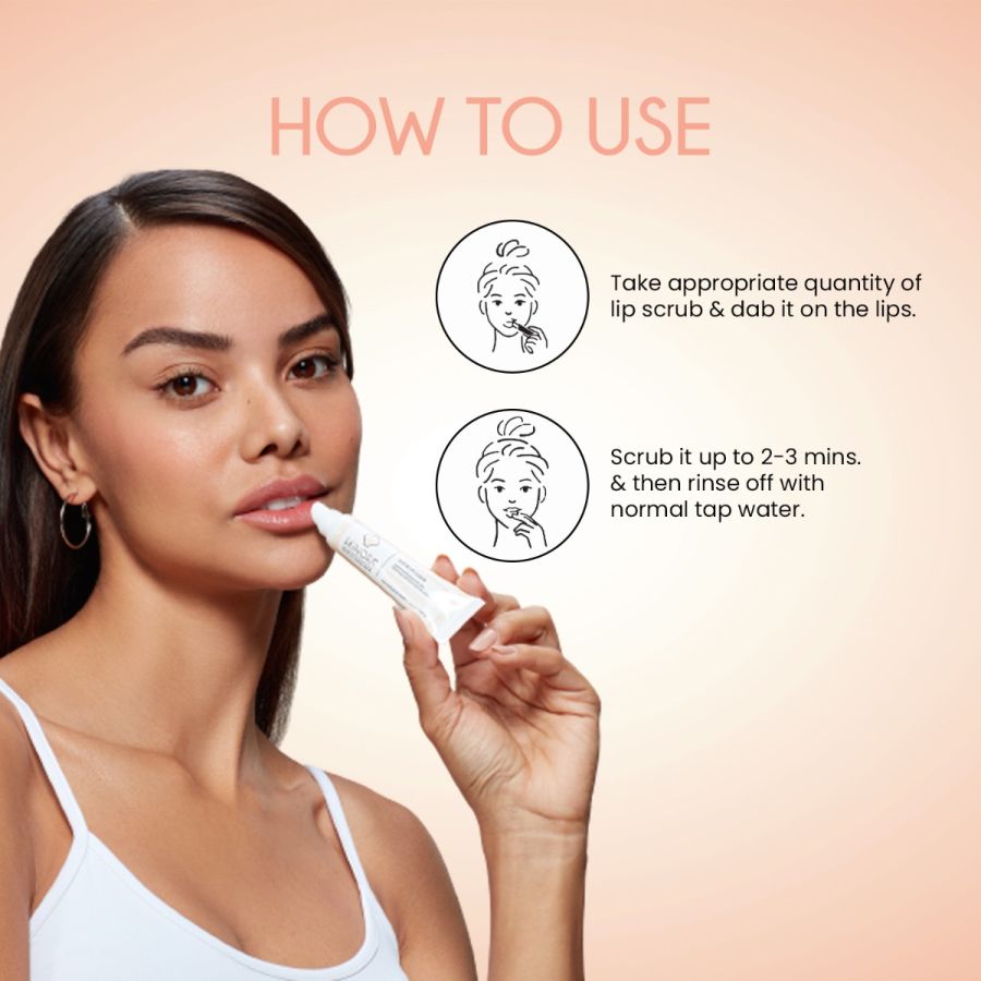 Skinora Vitamin E & Almond Oil Sugar Lip Scrub | For Instantly Brightened & Moisturized Lips| With Olive Oil, Sunflower Oil & Vegetable extracts| Vegan, Cruelty-free, and Dermatologically Tested - 10 gm