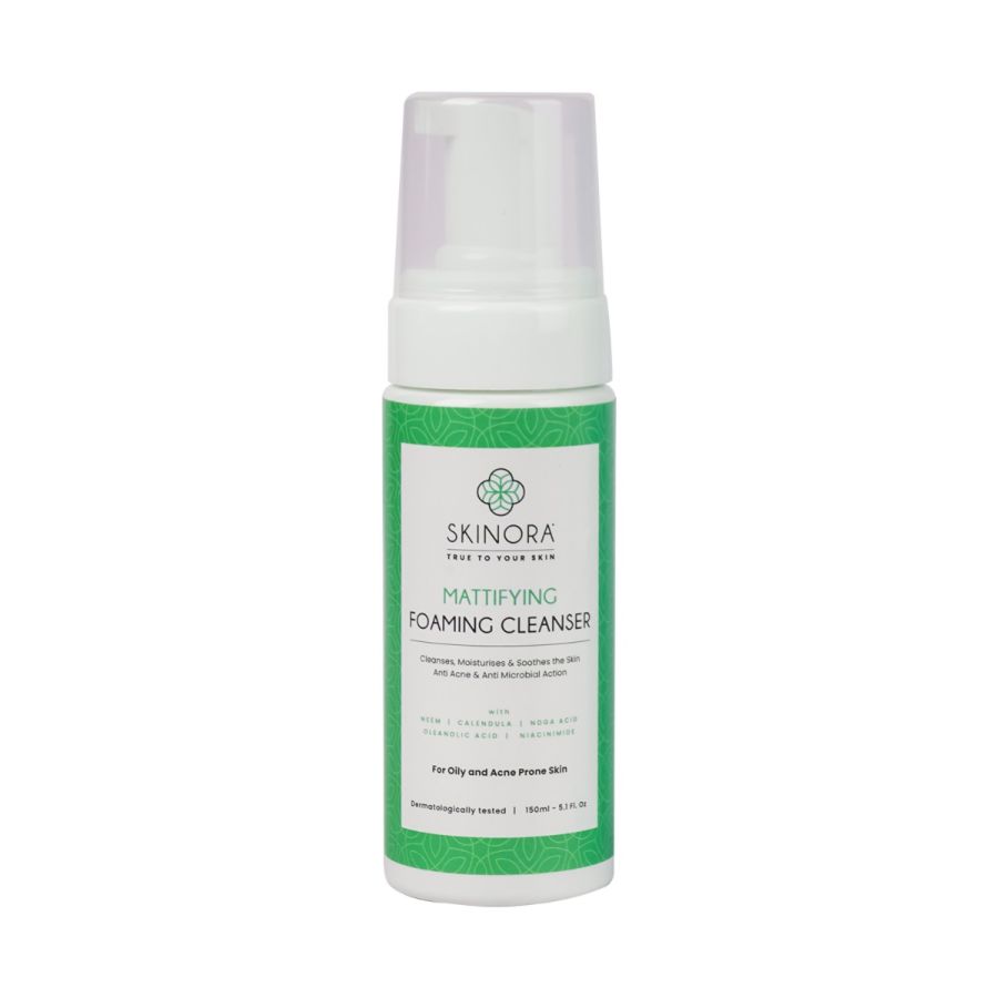 Skinora Mattifying Foaming Cleanser| With Niacinamide & Oleanolic Acid| For Oily & Acne Prone Skin| Anti-Acne & Anti-Microbial Action| Cleanses, Moisturizes & Soothes - 150 ml