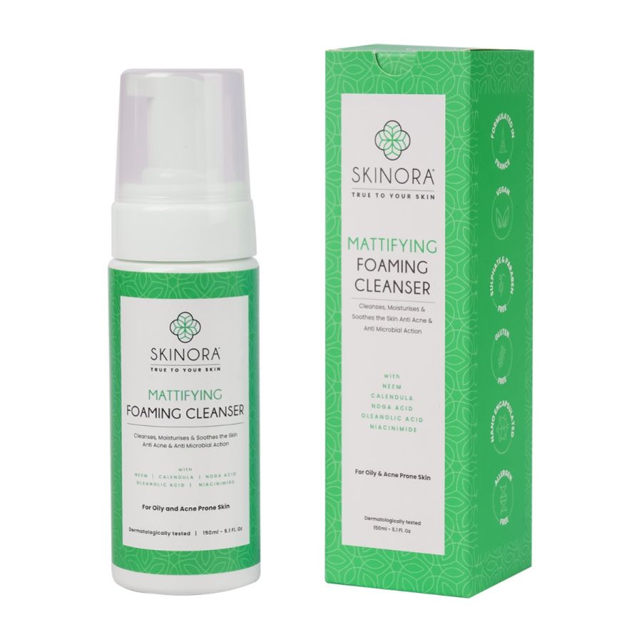 Skinora Mattifying Foaming Cleanser| With Niacinamide & Oleanolic Acid| For Oily & Acne Prone Skin| Anti-Acne & Anti-Microbial Action| Cleanses, Moisturizes & Soothes - 150 ml