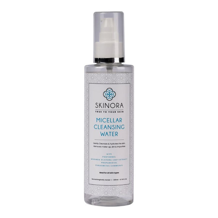 Skinora Micellar Cleansing Water| For Gentle Cleansing & Hydration| Brightening & Moisturizing| With Moringa Leaf Extract & Panthenol| For All Skin Types|200ml
