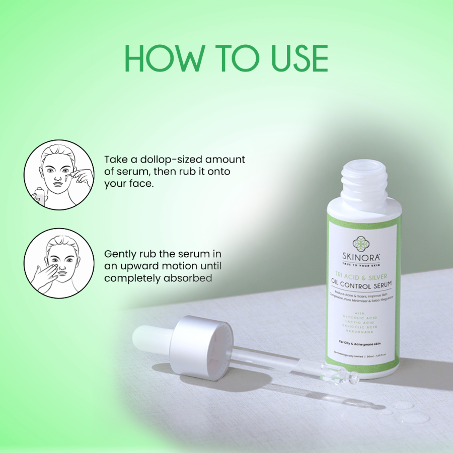 Skinora Tri Acid & Silver Oil Control Serum| Reduces Acne & Scars| Minimizes Pores & Regulates Sebum| For Oily & Acne-Prone Skin