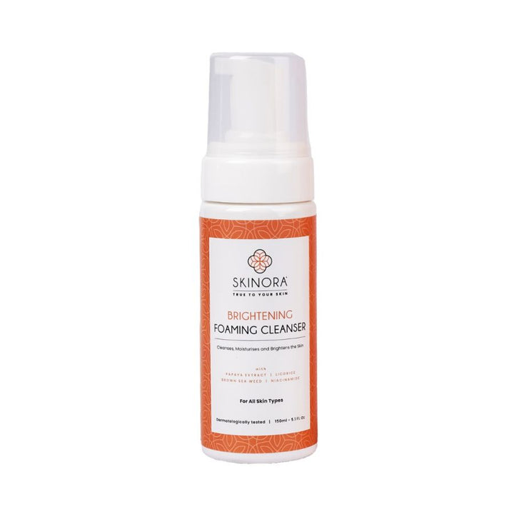 Skinora Brightening Foaming Cleanser| With Liquorice and Papaya Extracts| Contains Niacinamide| For All Skin Types| Cleanses, Moisturizes & Brightens| For Brightened and Even-toned Skin - 150 ml