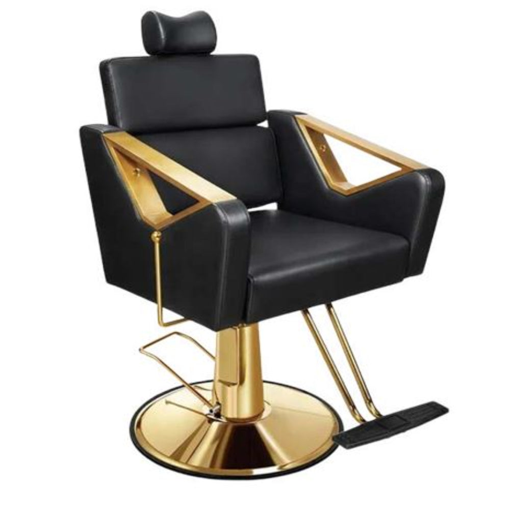 Sigma Unisex Styling Chair – Hydraulic Reclining Salon Chair with D-Cut Armrests (Stainless Steel & Gold Base Options)