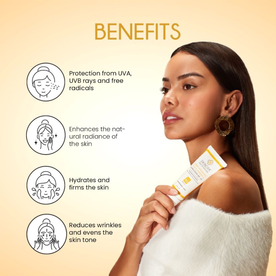 Skinora Nano Hyaluronic Acid & Chamomile Sunscreen SPF 50| Broad Spectrum, PA+++| UVA + UVB, Free Radical Protection| Brightening & Moisturizing| For All Skin Types|50 gm