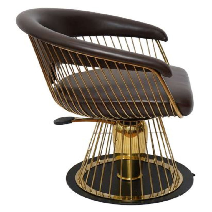 Vogue Styling Chair – Italian Pump Base with Stainless Steel Back Design & Customizable Upholstery